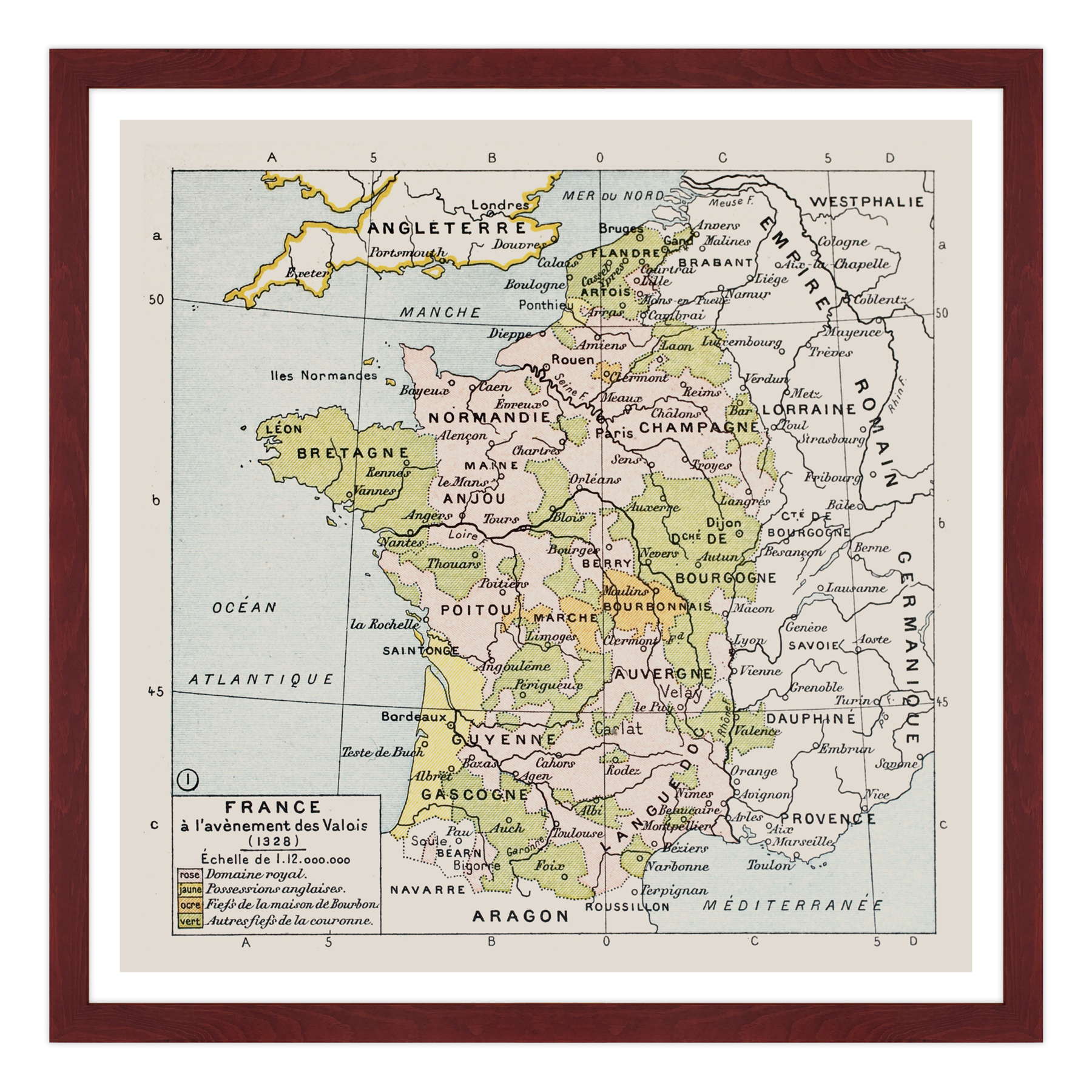 Antica Mappa Politica della Francia nel 1328 - Anno realizzazione 1894
