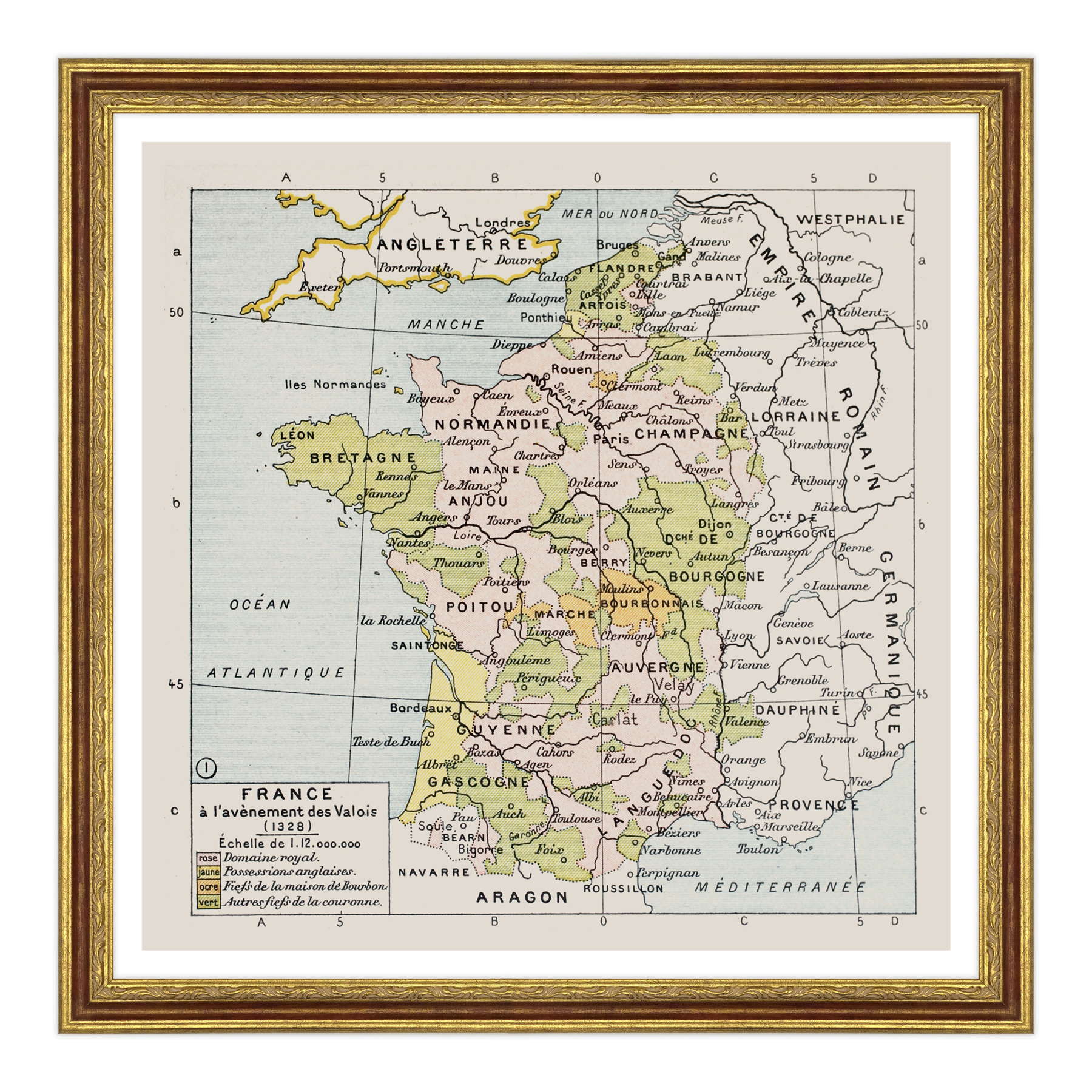 Antica Mappa Politica della Francia nel 1328 - Anno realizzazione 1894