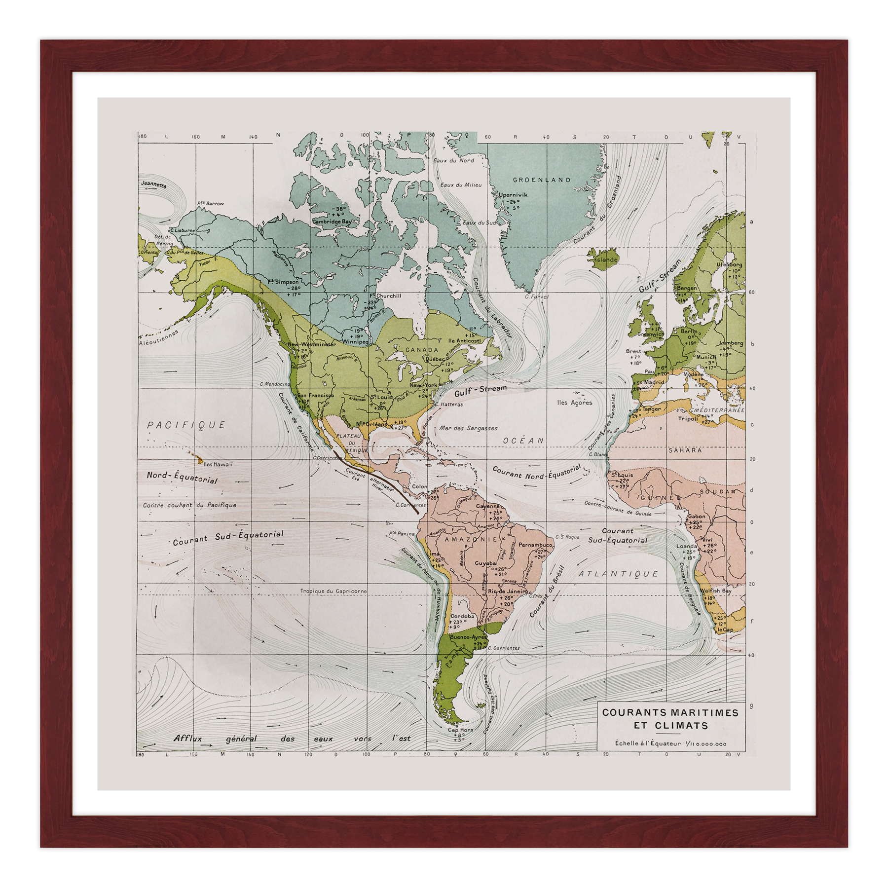 Antica Mappa America - Anno 1894 - Clima e Correnti Oceaniche Oceano