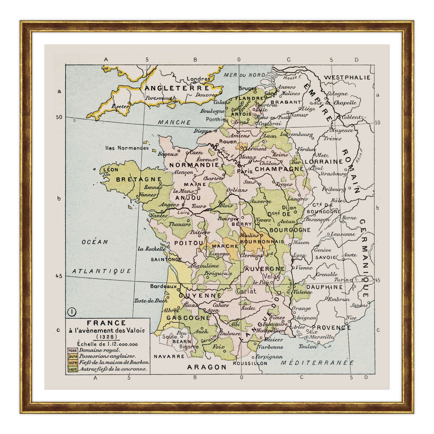 Antica Mappa Politica della Francia nel 1328 - Anno realizzazione 1894