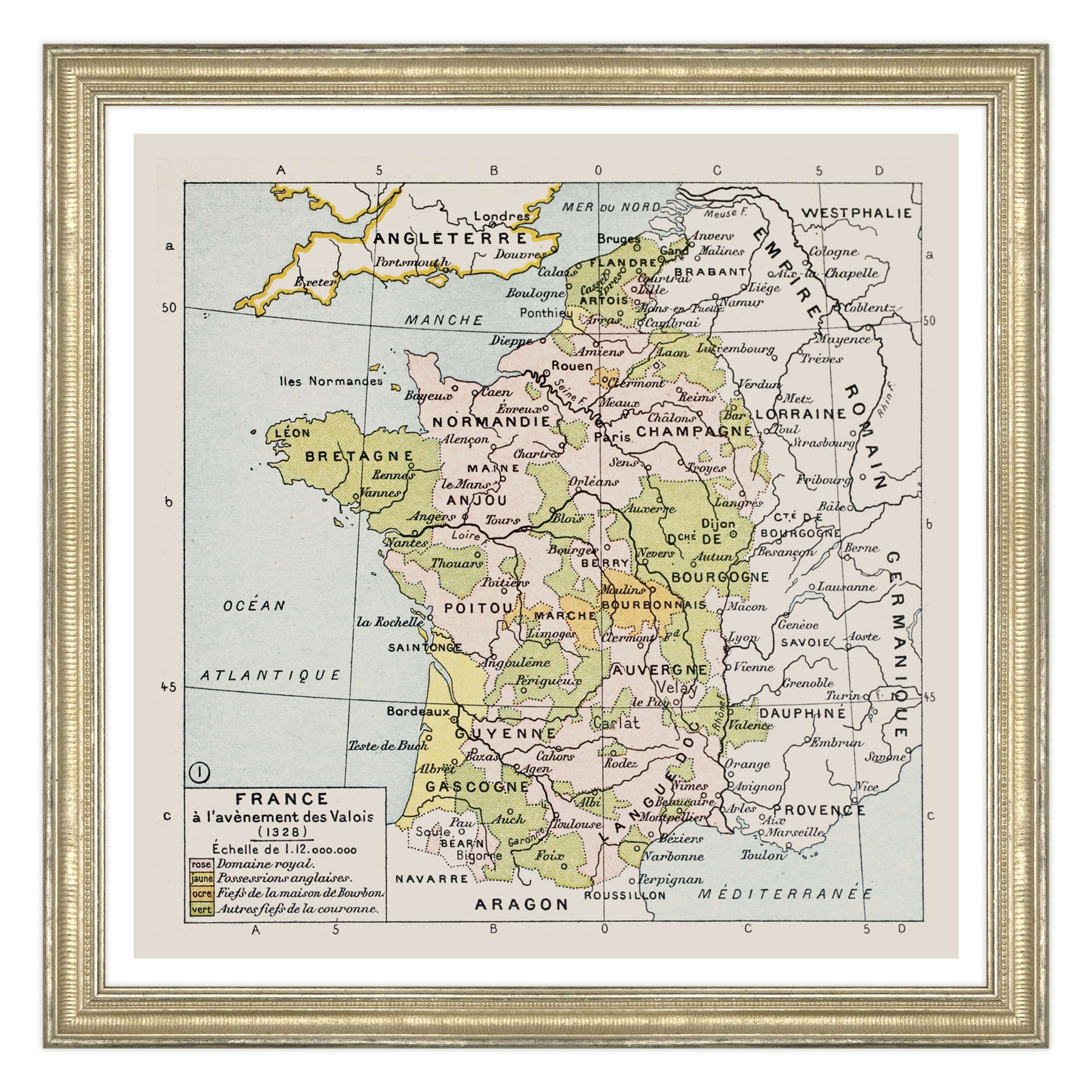 Antica Mappa Politica della Francia nel 1328 - Anno realizzazione 1894