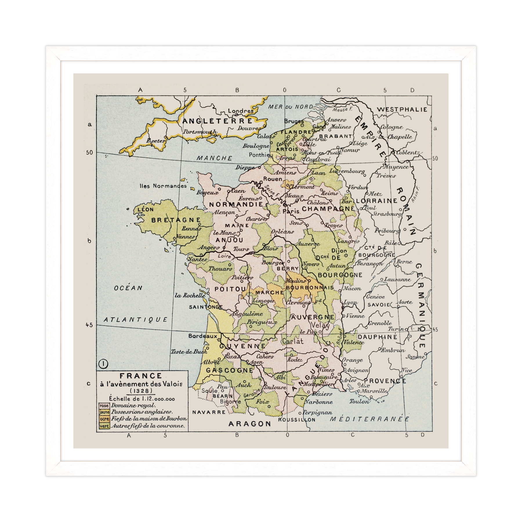 Antica Mappa Politica della Francia nel 1328 - Anno realizzazione 1894
