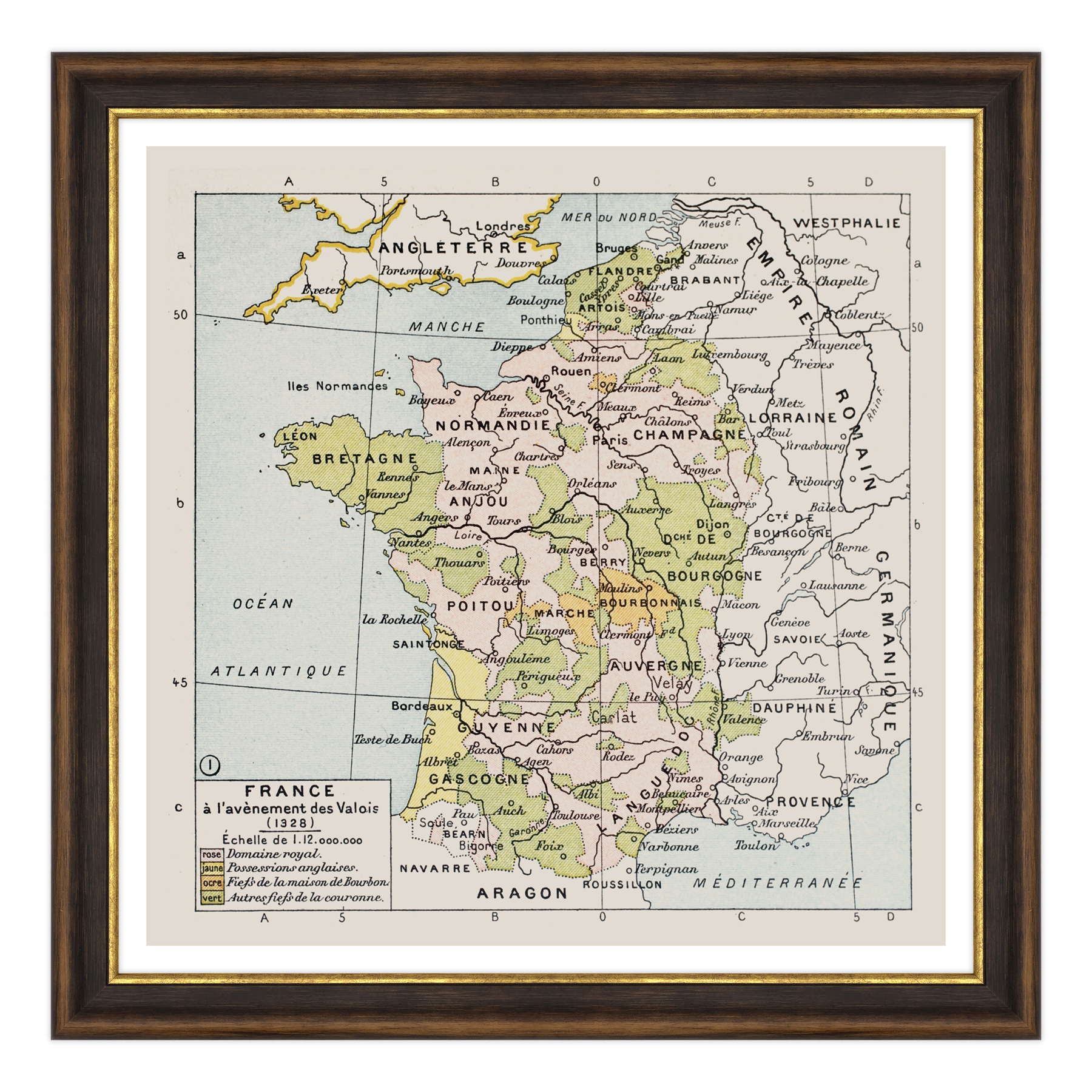 Antica Mappa Politica della Francia nel 1328 - Anno realizzazione 1894