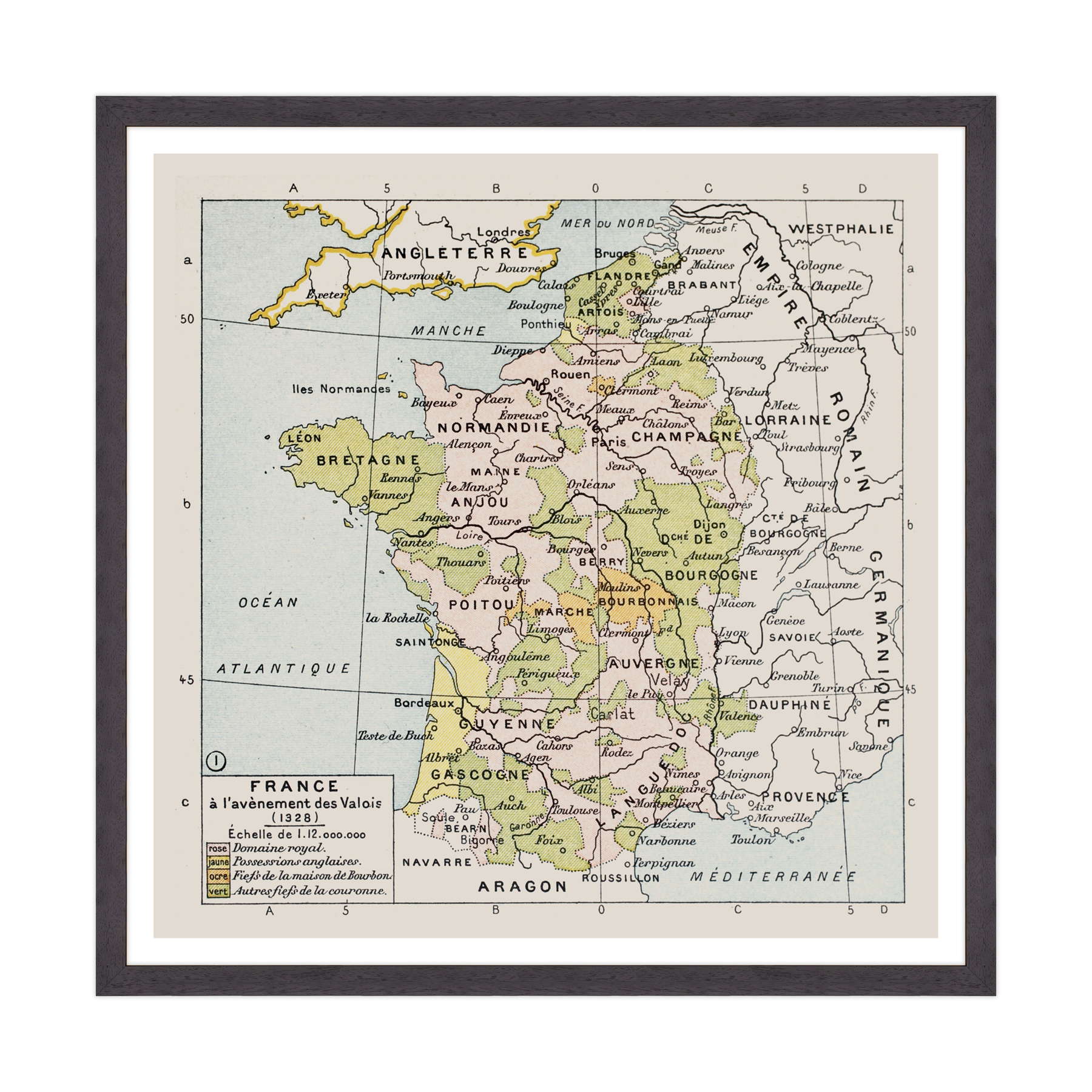 Antica Mappa Politica della Francia nel 1328 - Anno realizzazione 1894