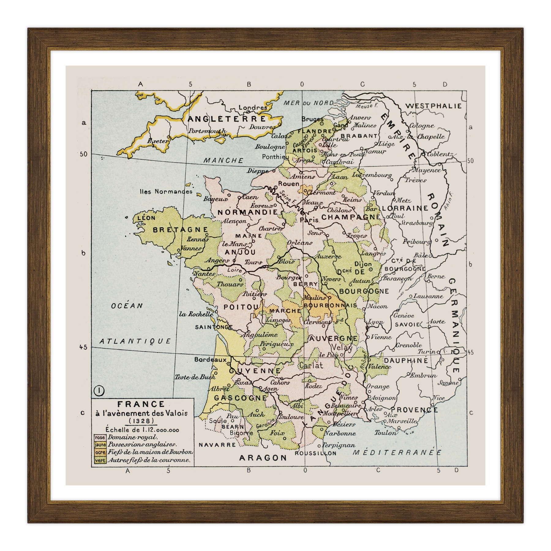 Antica Mappa Politica della Francia nel 1328 - Anno realizzazione 1894