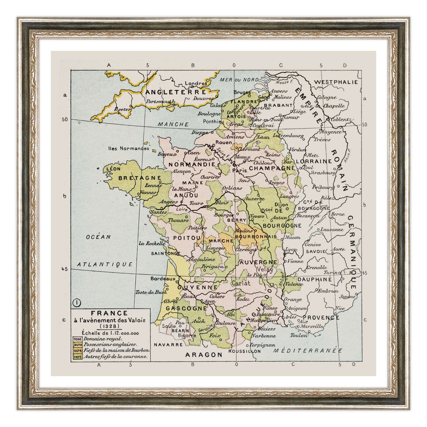Antica Mappa Politica della Francia nel 1328 - Anno realizzazione 1894