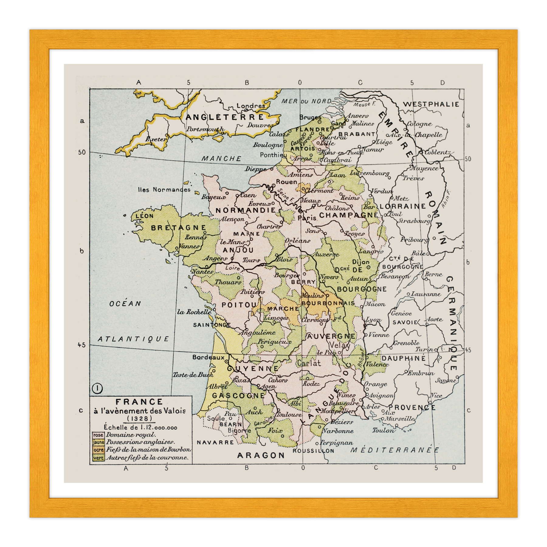 Antica Mappa Politica della Francia nel 1328 - Anno realizzazione 1894