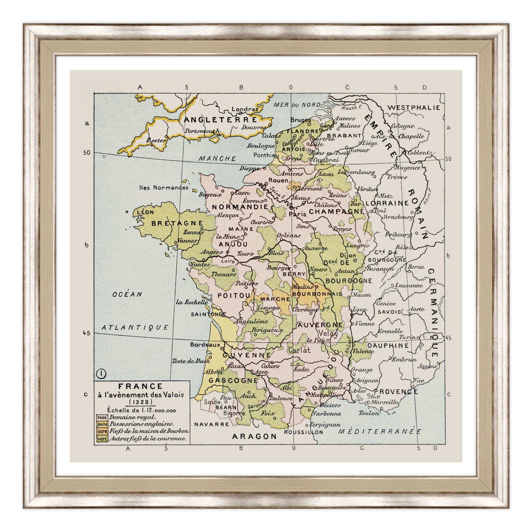 Antica Mappa Politica della Francia nel 1328 - Anno realizzazione 1894