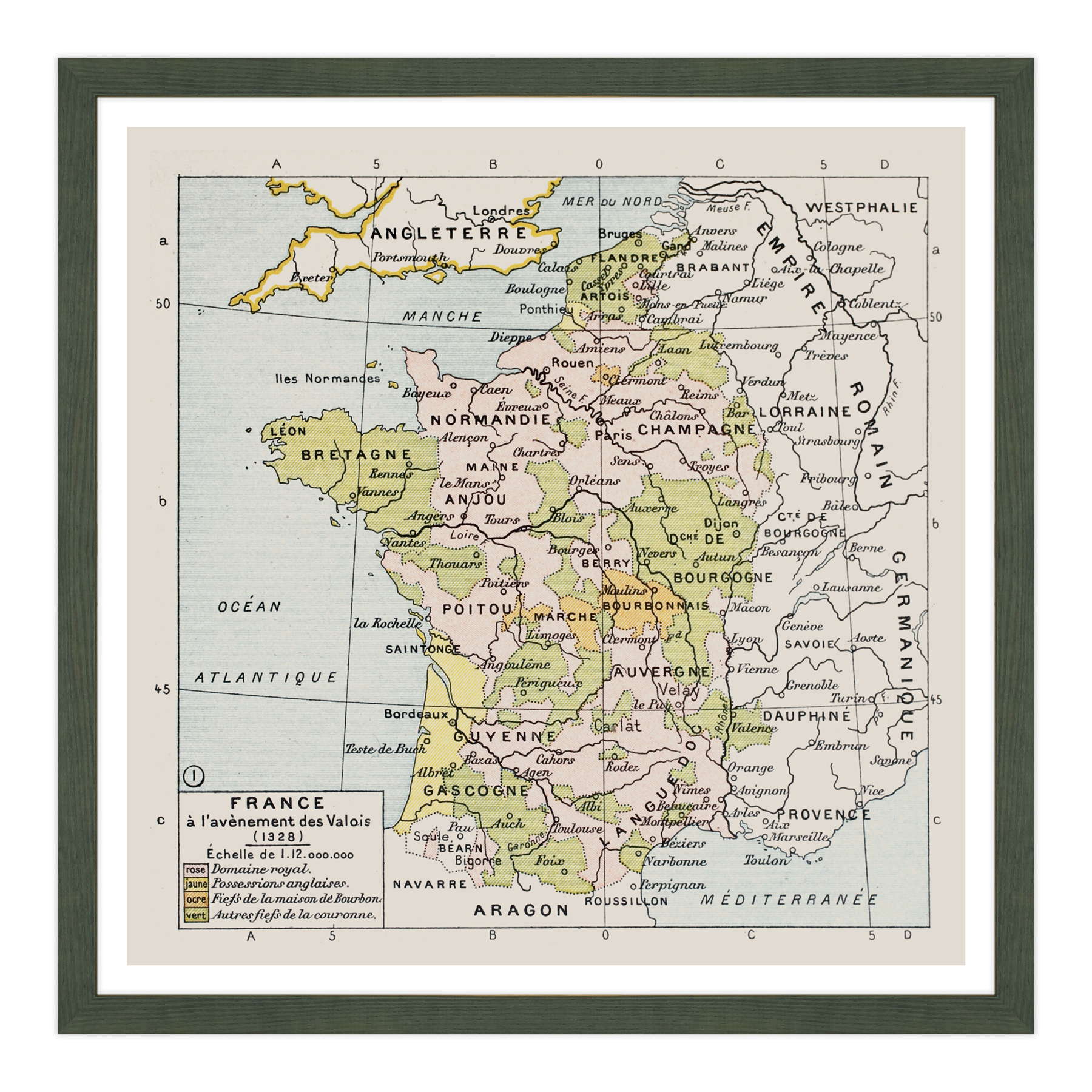 Antica Mappa Politica della Francia nel 1328 - Anno realizzazione 1894