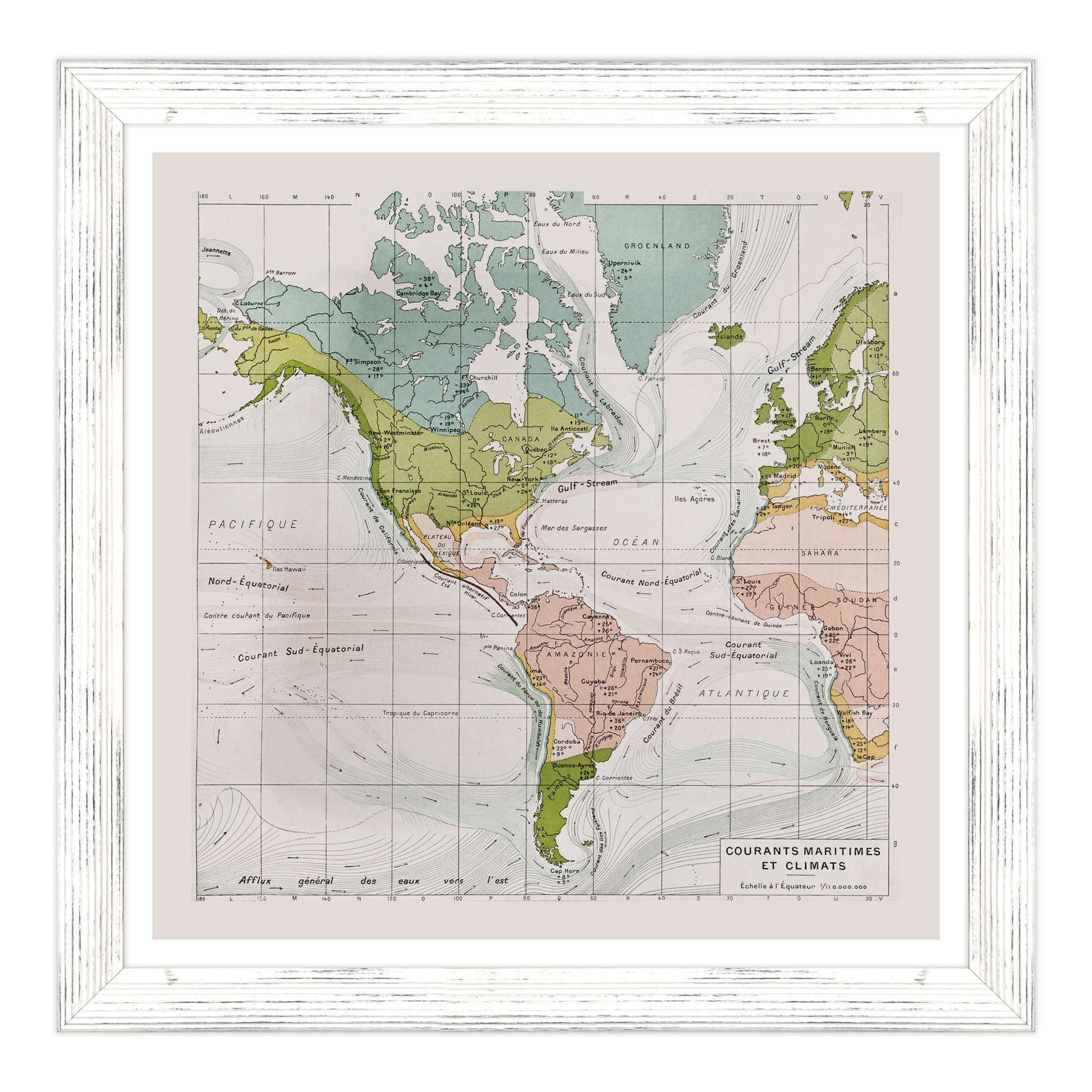 Antica Mappa America - Anno 1894 - Clima e Correnti Oceaniche Oceano