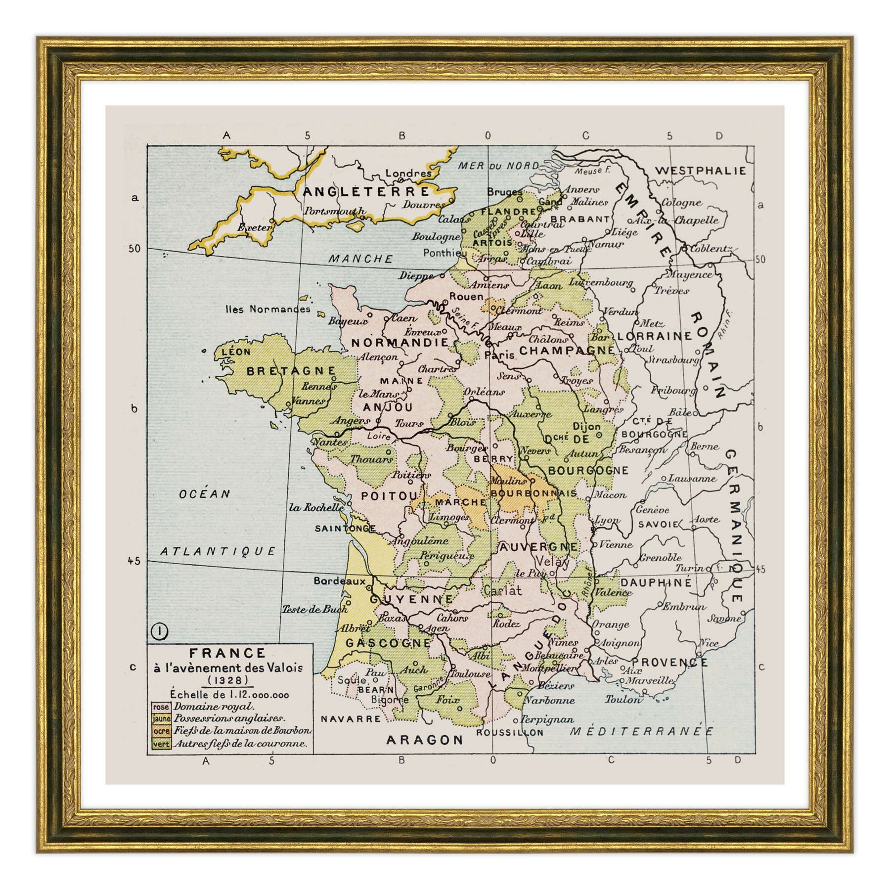 Antica Mappa Politica della Francia nel 1328 - Anno realizzazione 1894